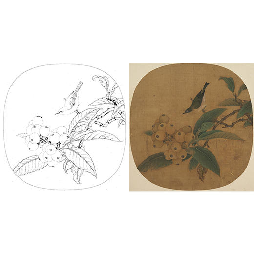 宋画小品工笔花鸟白描底稿-宋-吴炳-《枇杷绣眼图》-多种白描尺寸可选-X019 商品图0