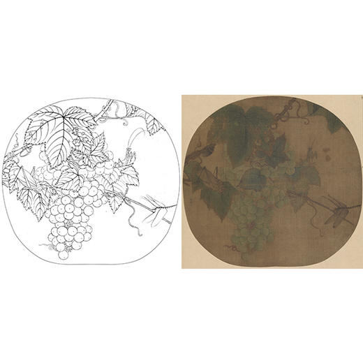 宋画小品工笔花鸟白描底稿-宋 佚名 葡萄草虫图-X021 商品图0