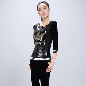 【套装女】东大门秋冬韩版新款天鹅绒运动女装大码亮片两件套棒球服