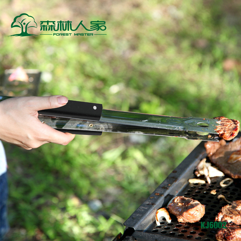 森林人家不锈钢木柄烧烤夹食物夹子户外烧烤工具烧烤碳夹烤具用品