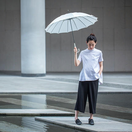 女式长柄素色晴雨伞，素色纯净优雅风，手动开关 商品图0