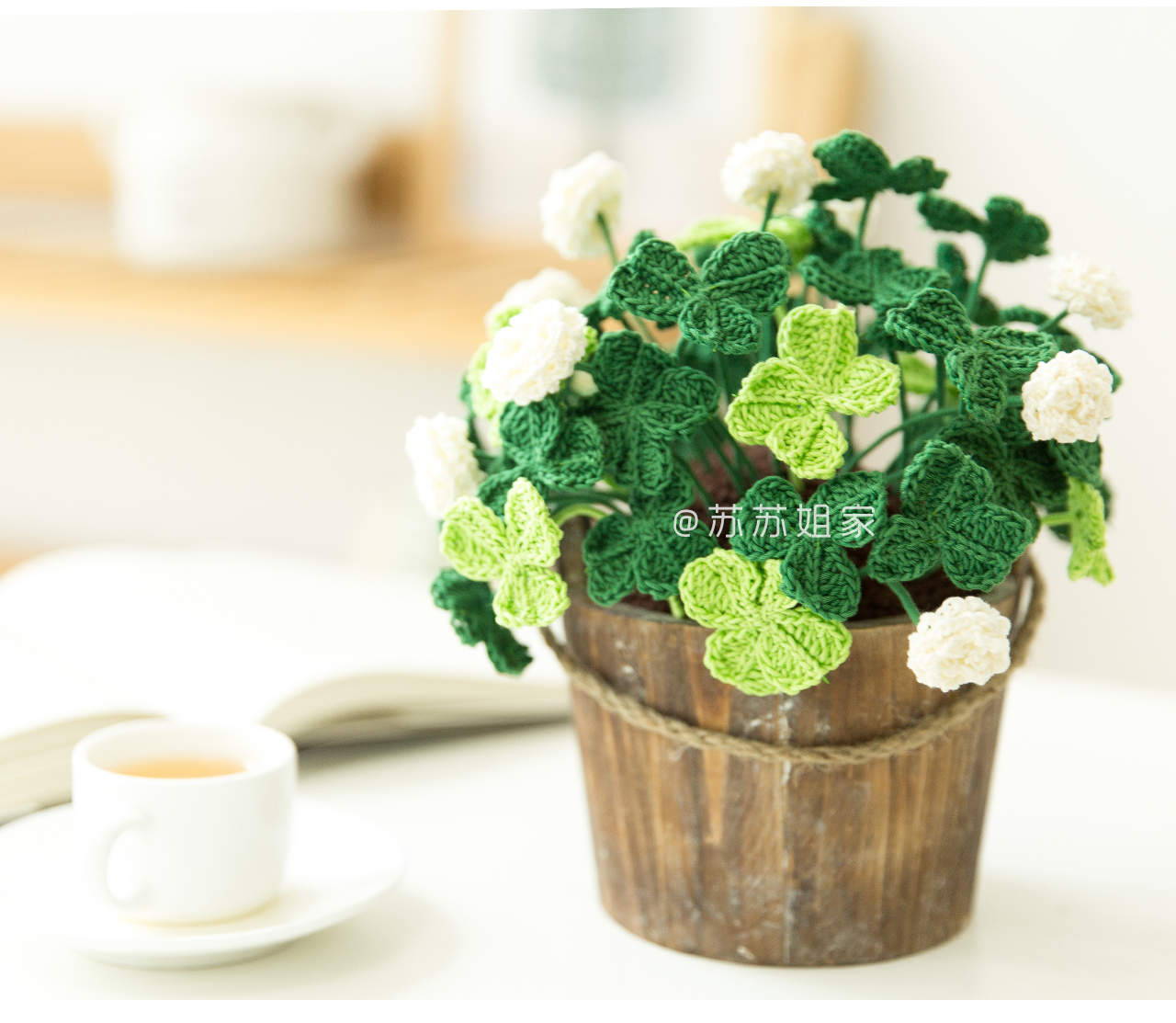 【a055】苏苏姐家_钩针四叶草盆栽_教程