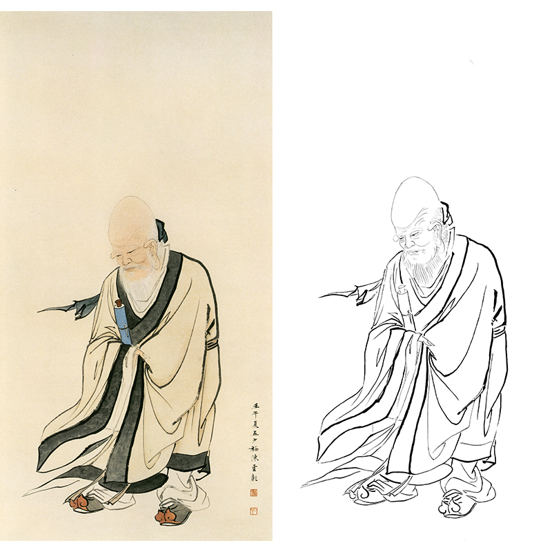 白描底稿-陈少梅工笔人物-传统人物-《寿星》-多种白描尺寸可选-zv06