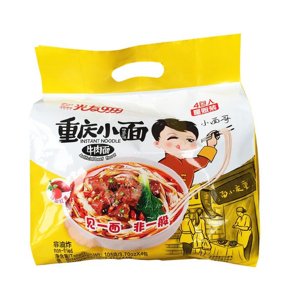 光友9999重庆小面牛肉面四连包100g*4袋非油炸方便面