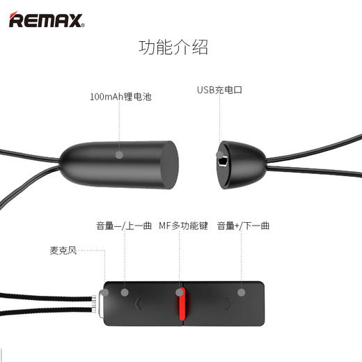 Remax运动蓝牙4.1入耳式耳机 跑步耳机立体Hifi音乐耳塞 商品图2