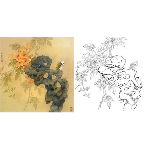 周中耀工笔花鸟白描底稿-斗方小品册页-DV06 商品图0