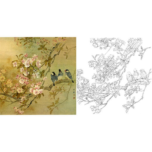 工笔花鸟白描底稿-周中耀-斗方小品册页-DV10 商品图0