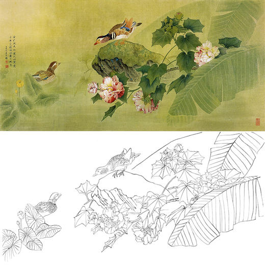 横幅工笔花鸟白描底稿-FV08 商品图0