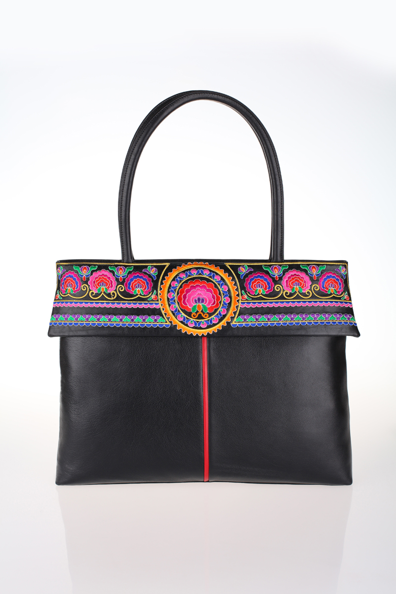 山谷居民品牌时尚苗绣单肩/手提包 - 暗香