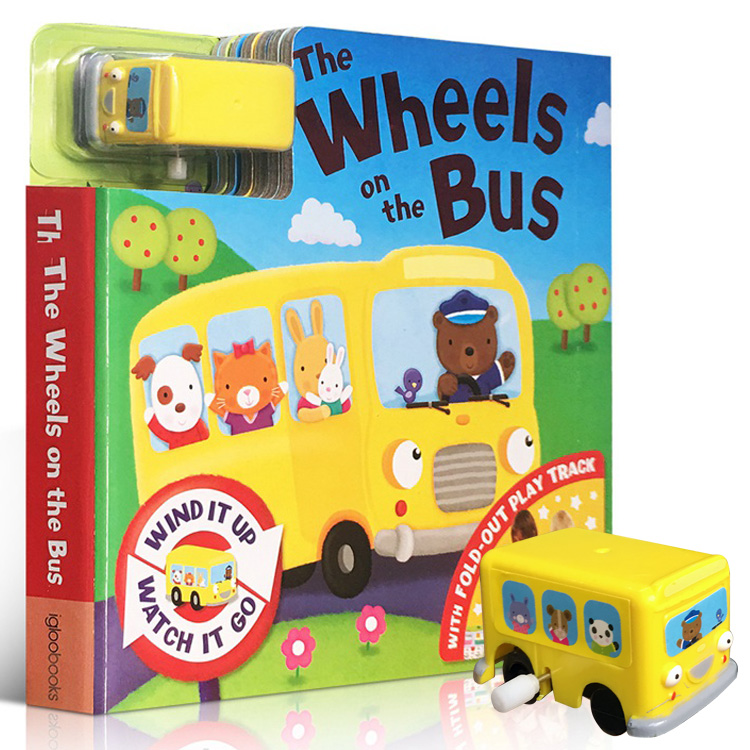 英文原版 the wheels on the bus 公交车童谣 轨道车玩具纸板童书