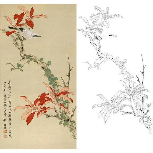 竖幅工笔花鸟白描底稿-俞致贞《青城红叶》-多种白描尺寸可选-GV01 商品图0