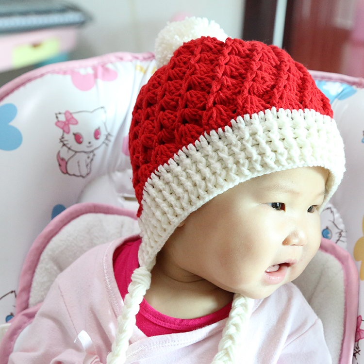 菠萝花圣诞帽手工钩织宝宝毛线帽子斜纹花宝宝