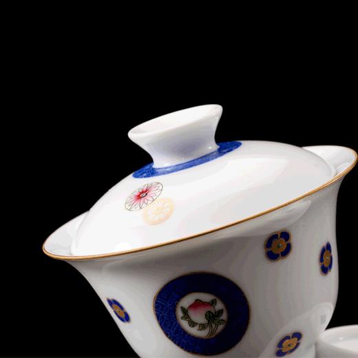 蓝地扒花粉彩三多纹小罗汉杯5头茶具 商品图2