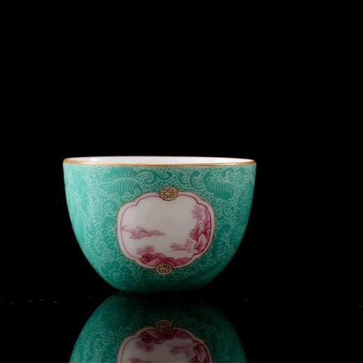 湖水绿扒花粉彩开关玛瑙红山水小罗汉杯5头茶具 商品图2