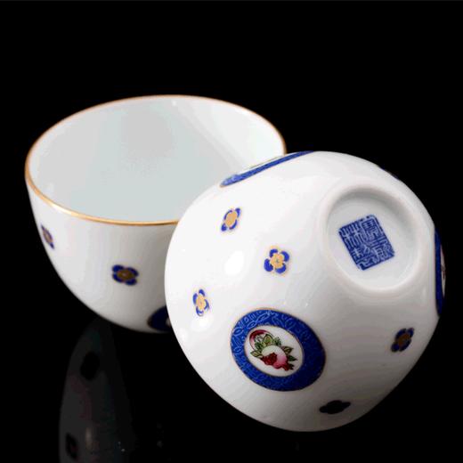 蓝地扒花粉彩三多纹小罗汉杯5头茶具 商品图3