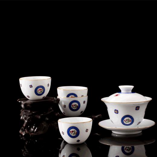 蓝地扒花粉彩三多纹小罗汉杯5头茶具 商品图0