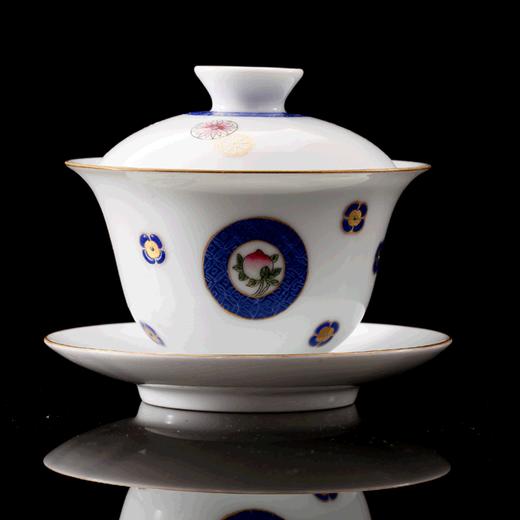 蓝地扒花粉彩三多纹小罗汉杯5头茶具 商品图1
