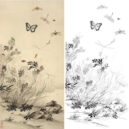 竖幅工笔花鸟白描底稿-俞致贞草虫-HV05 商品图0
