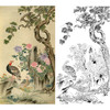 竖幅工笔花鸟白描底稿-俞致贞《牡丹柏寿图》-多种白描尺寸可选-JV09 商品缩略图0