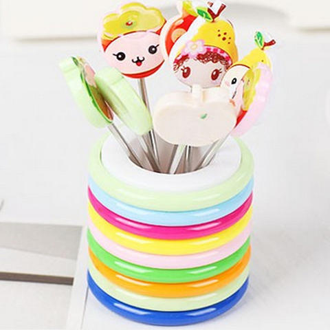 【居家日用】创意可爱卡通树脂不锈钢水果叉（8个装）水果签 创意礼品 商品图0