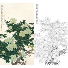 竖幅工笔花鸟白描底稿-周彦生-牡丹-《碧玉》-多种白描尺寸可选-QN18