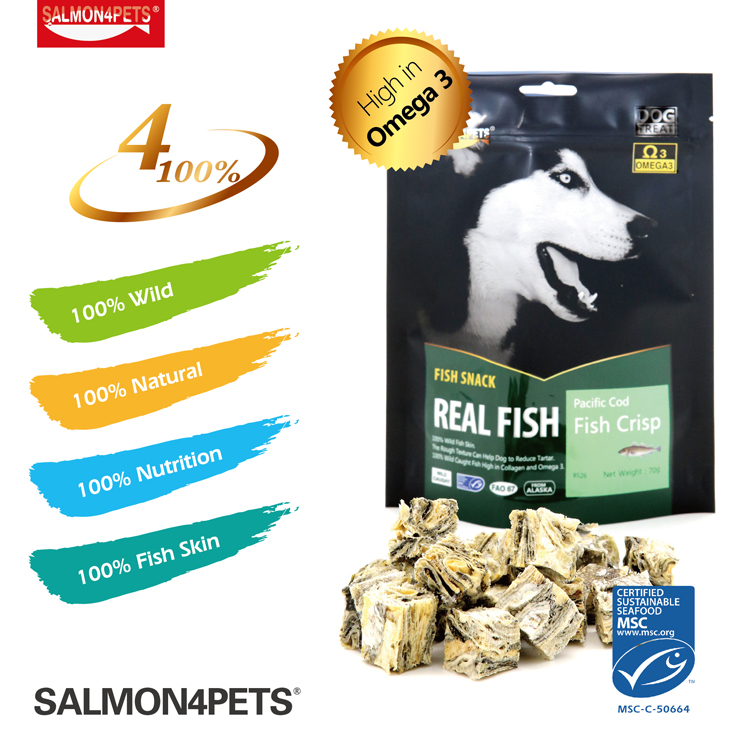 salmon4pets高级野生深海鱼三文鱼鱼皮方块狗狗宠物零食奖励70g