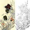 竖幅工笔花鸟白描底稿-王道中牡丹-《微风花欲舞》-多种白描尺寸可选-QS01 商品缩略图0