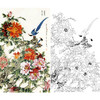 竖幅工笔花鸟白描底稿-王道中牡丹-《富贵长寿》-多种白描尺寸可选-QS08 商品缩略图0
