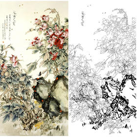 竖幅工笔花鸟白描底稿-王道中《谷雨之前》-多种白描尺寸可选-QS07
