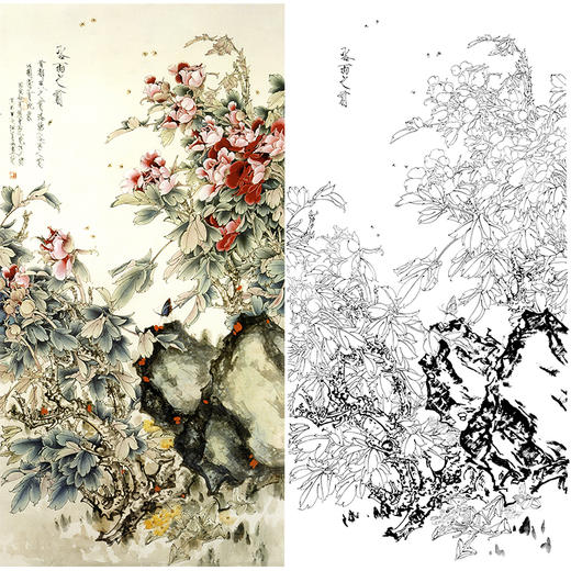 竖幅工笔花鸟白描底稿-王道中《谷雨之前》-多种白描尺寸可选-QS07 商品图0