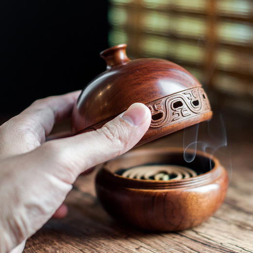 花梨青铜皇朝圆香炉两件套 商品图2