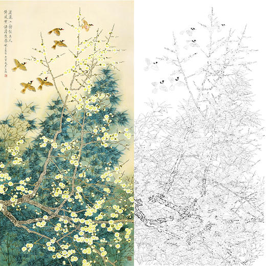 竖幅工笔花鸟白描底稿-周彦生《淡然标格》-多种白描尺寸可选-QN27 商品图0