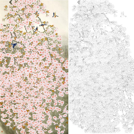 竖幅工笔花鸟白描底稿-周彦生《灿漫年华》-多种白描尺寸可选-QN25 商品图0