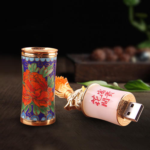 【彼达思】景泰蓝镶玉 花开富贵U盘 商品图0