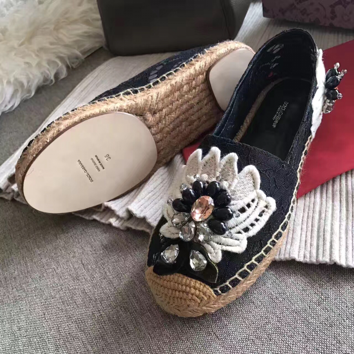 dolce&gabbana 杜嘉班纳水钻蕾丝渔夫鞋