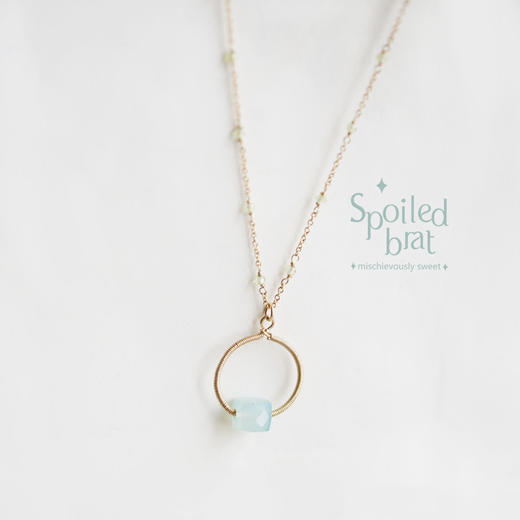 SpoiledBart Jewelry进口14K注金 天然蓝玉髓 橄榄石 项链 商品图3