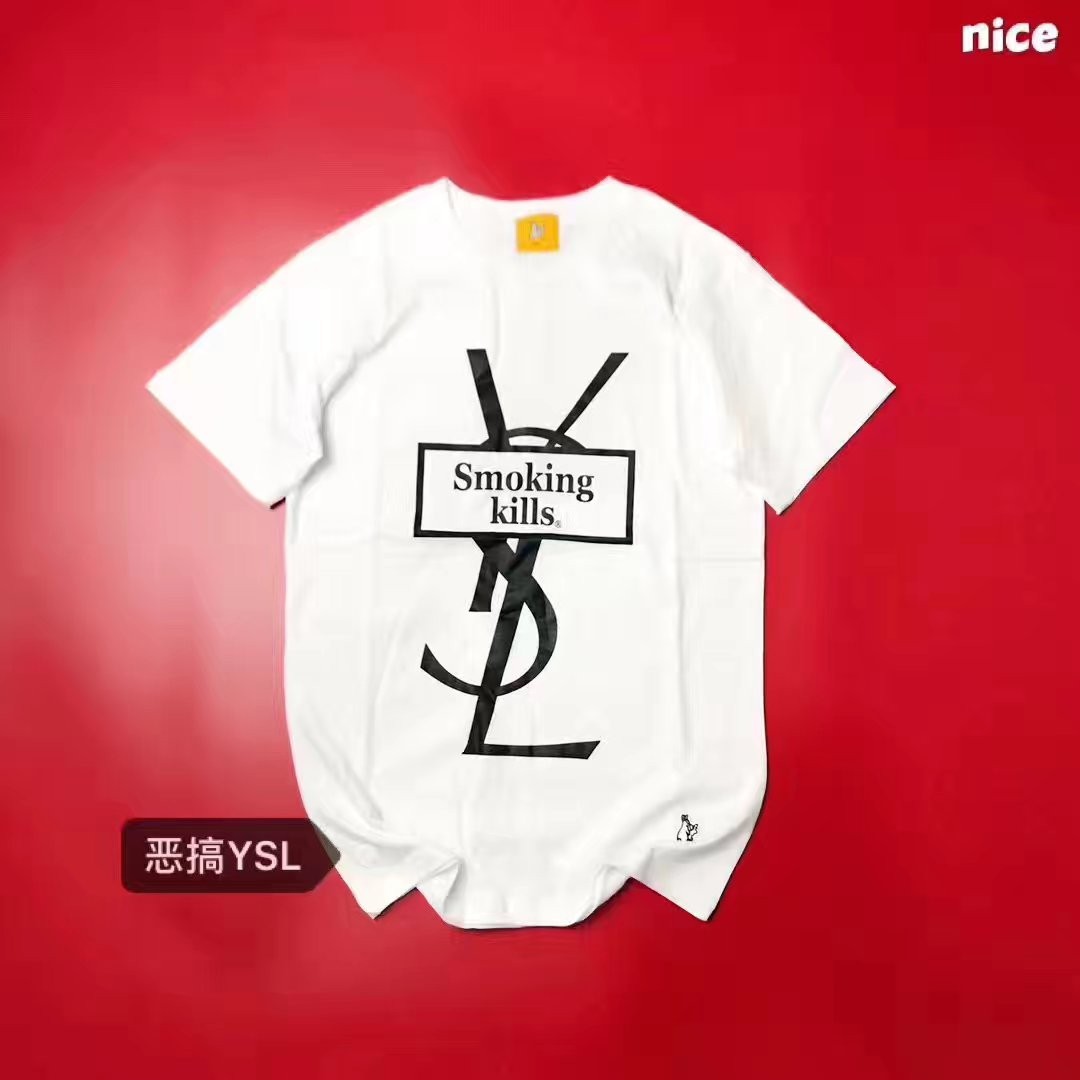 smoking kills,smoking kills香烟 新款 日本潮流前线时尚精品 fr2 smoking kills 恶搞圣罗兰短袖 采用