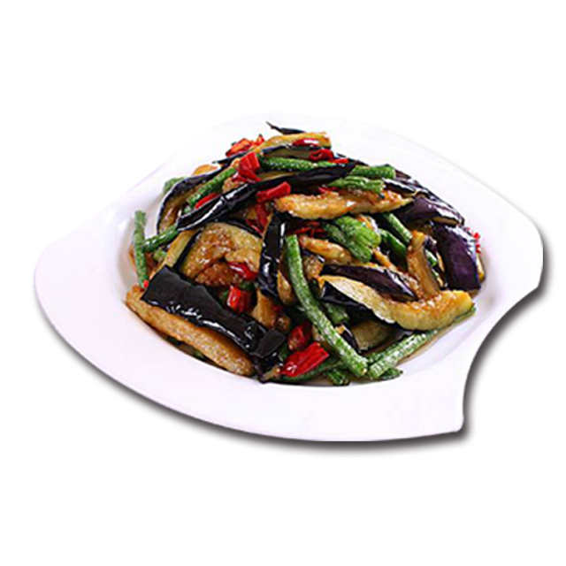 长茄子烧豆角盖饭