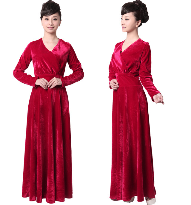 丝绒合唱服演出服装女中老年大合唱团表演舞台装独唱指挥服装