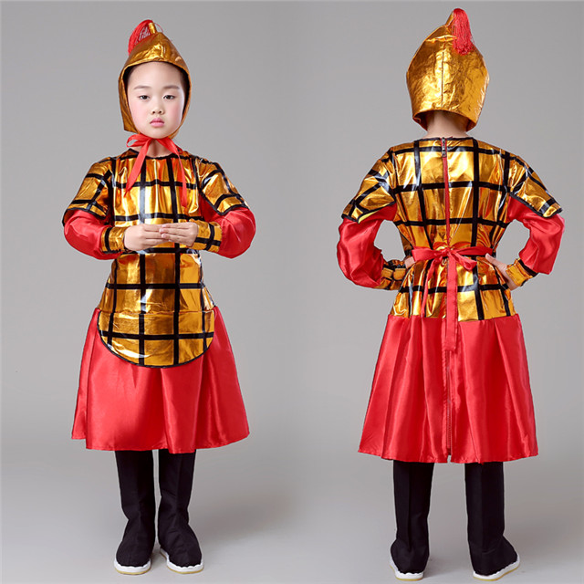男童古代盔甲服饰古装士兵武士演出服饰新款唐宋将士演出服套装