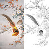 竖幅工笔花鸟白描底稿-梅花山茶花锦鸡-金鸿钧《瑞雪迎春》-多种白描尺寸可选-JR14 商品缩略图0