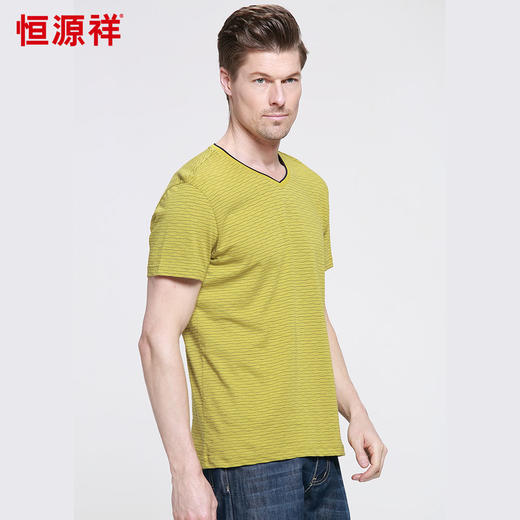 恒源祥男士夏季新款简约水波条纹V领短袖T恤 01153029 商品图5