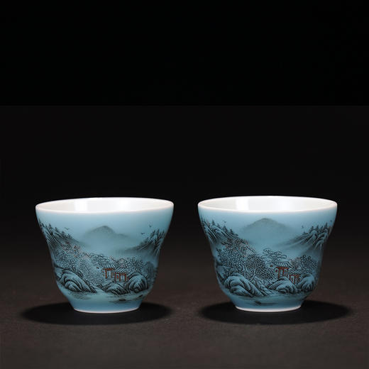 【宝瓷林】单杯 天青墨彩山水束腰杯 商品图2