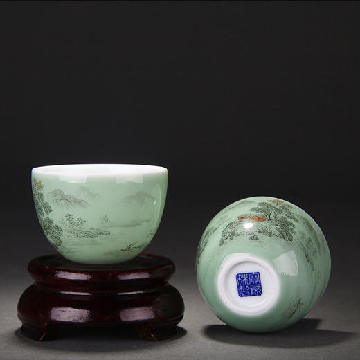 【宝瓷林】豆青墨彩山水小罗汉杯（已缺货） 商品图2