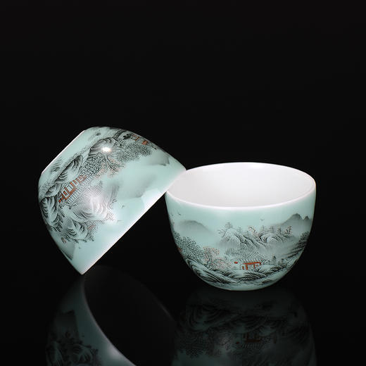 【宝瓷林】豆青墨彩山水小罗汉杯（已缺货） 商品图3
