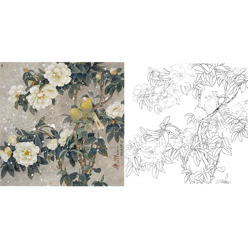 斗方小品花鸟-山茶花-王庆升冷艳凌霜-qb07