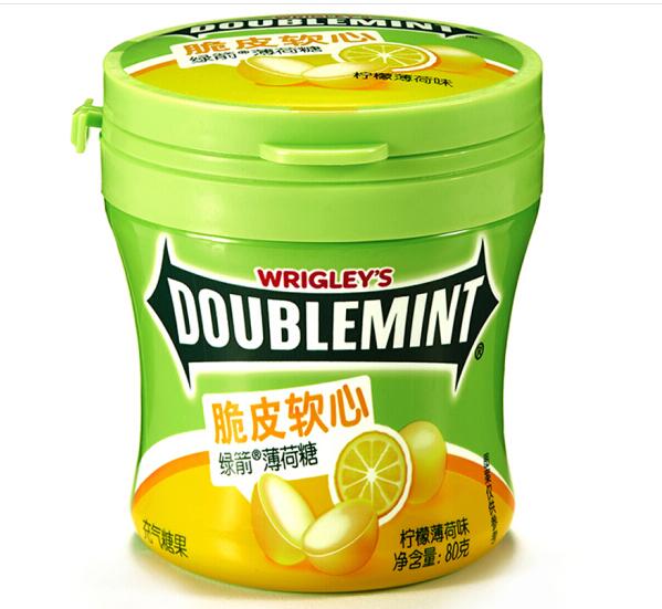 绿箭(doublemint)脆皮软心薄荷糖柠檬薄荷味80g单瓶装
