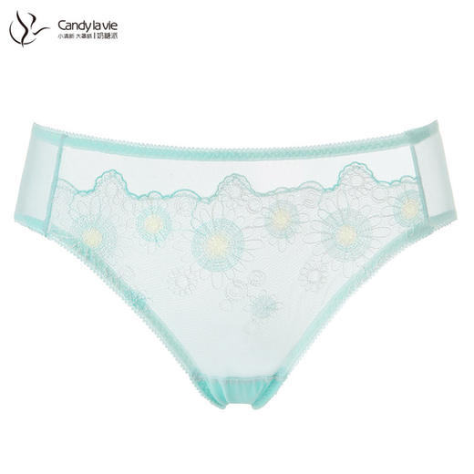 奶糖派涟漪薄荷绿配套中腰网纱三角内裤 商品图0