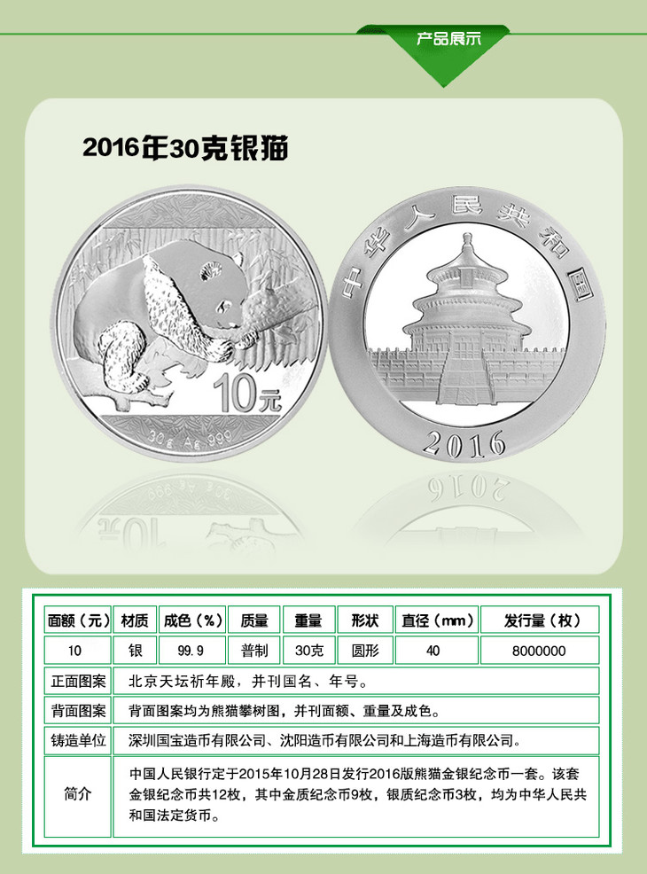 2016年熊猫金银纪念币发行公告-中国人民银行公告〔2015〕第32号