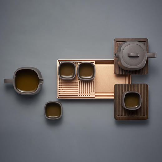 哲品家居× 故宫文化 联合出品正谊明道紫砂功夫茶具套装便携旅行包青灰泥茶具茶盘整套 商品图1